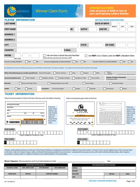 how to fill out lottery slip|CSL 1242 Claim Form .